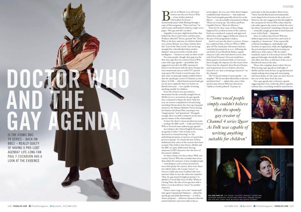 Article double page spread, including full page image of Victorian Silurian Madame Vastra.